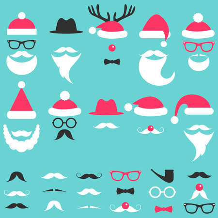 Set of Santa hats, mustache and beardのイラスト素材