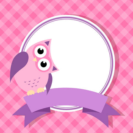 pink frame with owl for invitation cardのイラスト素材