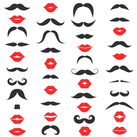 Set of mustache and women s red lipsのイラスト素材