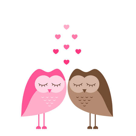 Two funny owls in love isolated on whiteのイラスト素材