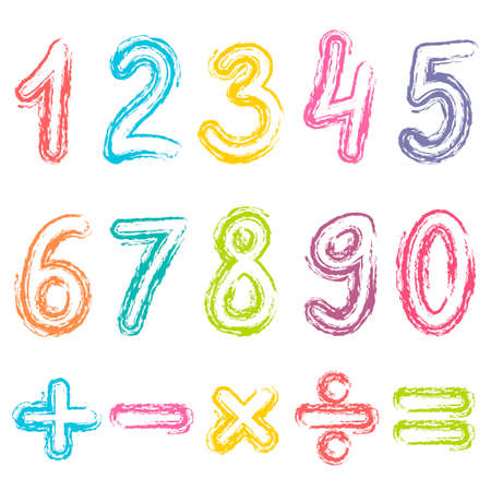 colorful numbers from zero to nine and math symbolsのイラスト素材