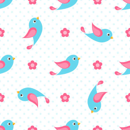 seamless pattern with blue birds and flowersのイラスト素材