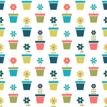 pattern with flowers in potsのイラスト素材
