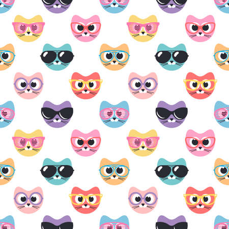 Seamless pattern with cute cats with sunglassesのイラスト素材