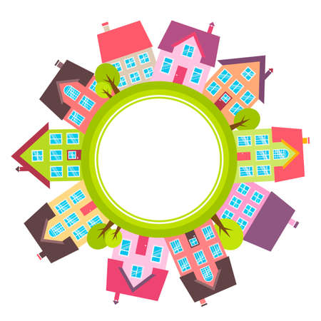 Banner with small town with colorful housesのイラスト素材