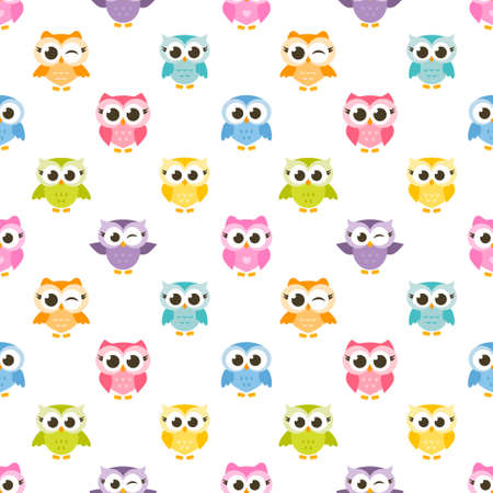 pattern with colorful funny owlsのイラスト素材