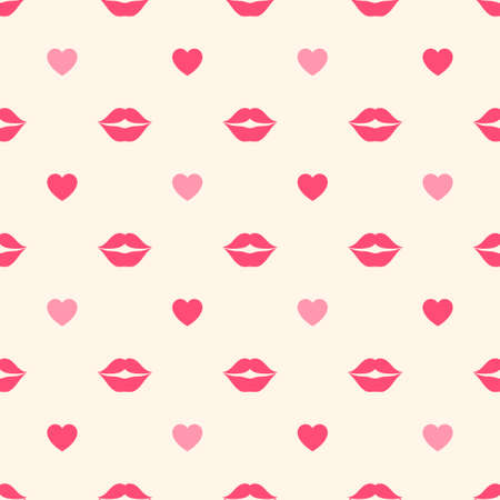 seamless pattern with red lips and heartsのイラスト素材