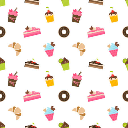 pattern with cupcakes and pieces of cakeのイラスト素材
