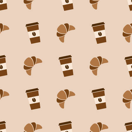 seamless pattern with coffee and croissantのイラスト素材