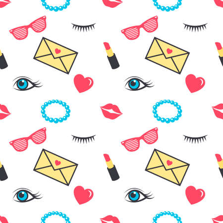 seamless pattern with colorful stickers for girlsのイラスト素材
