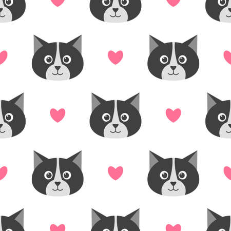 seamless pattern with cute cats and heartsのイラスト素材