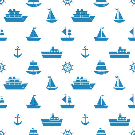 Seamless pattern with blue sea transport iconsのイラスト素材