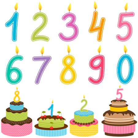 Birthday Numbers Candle with birthday cakesのイラスト素材