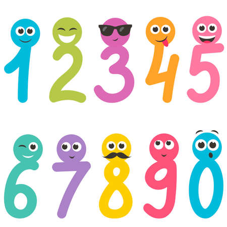 Numbers from zero to nine with faces