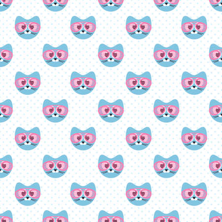 Seamless pattern with cute blue cats and glassesのイラスト素材