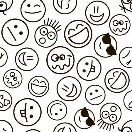 pattern with emotional hand drawn facesのイラスト素材