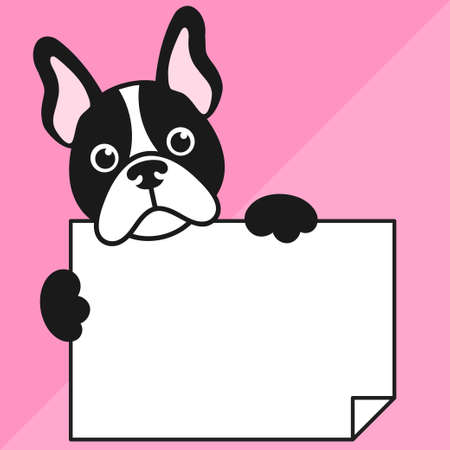 Cute french bulldog with sheet of paper, vector illustration.のイラスト素材