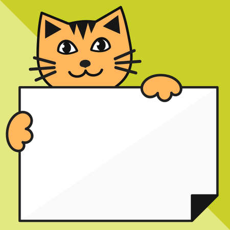 cat with sheet of paper on green backgroundのイラスト素材