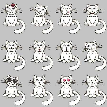 hand drawn cats with different emotionsのイラスト素材