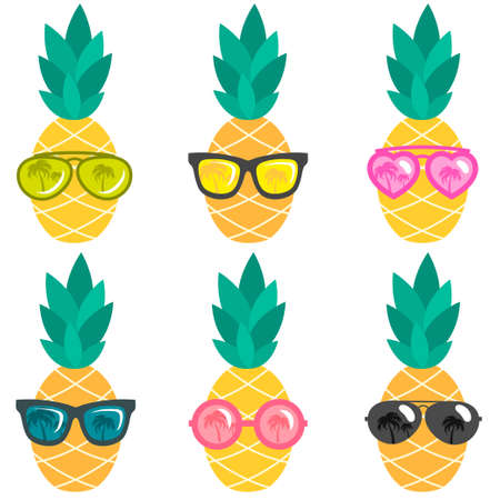 Set of pineapples with sunglassesのイラスト素材