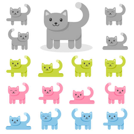 Set of colorful cat icons isolated on whiteのイラスト素材