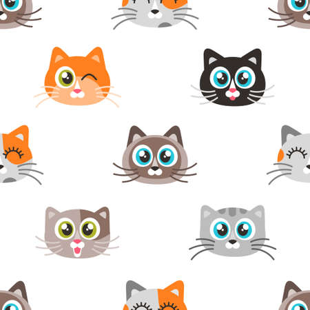 Pattern with icons of cute cat facesのイラスト素材
