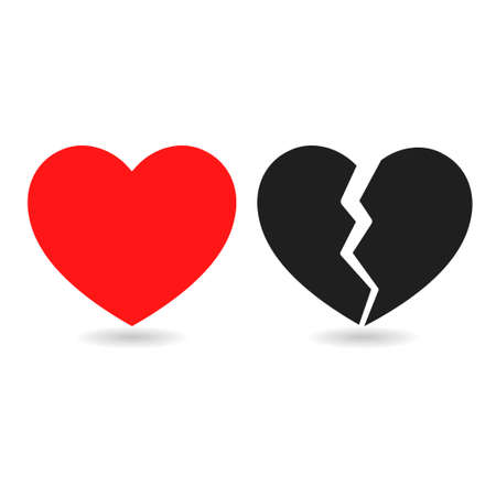 Red icon and black icon of broken heart on white backgroundのイラスト素材