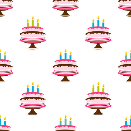 Seamless pattern with Birthday cake and candles