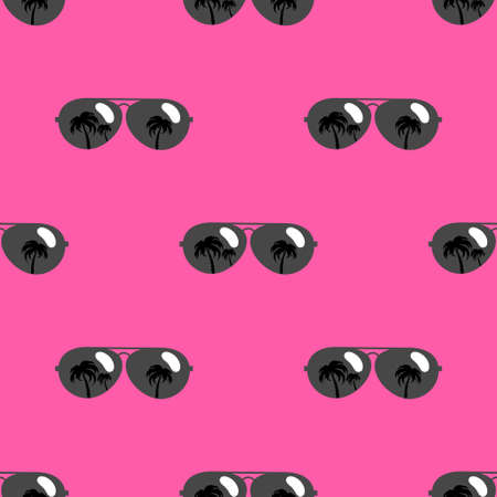 Seamless pattern with black sunglasses icons on pink backgroundのイラスト素材
