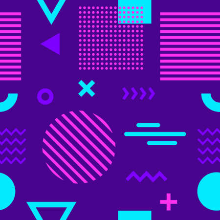 Memphis style seamless pattern. Geometric colorful objectsのイラスト素材