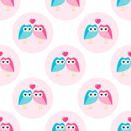 Pattern with funny blue and pink loving owlsのイラスト素材