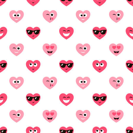 Seamless background with funny hearts on white backgroundのイラスト素材