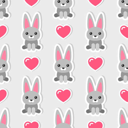 Seamless pattern with cute rabbits and heartsのイラスト素材
