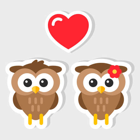 Couple of owls with heart. Vector illustrationのイラスト素材