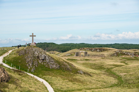 St Dwynwen's Cross, Llanddwyn Island in Anglesey, North Walesの写真素材