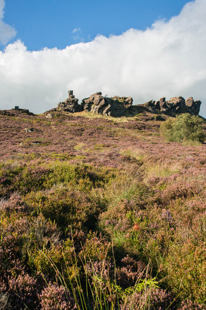 Ramshaw rocks in the Staffordshire moorlands on a sunny dayの写真素材