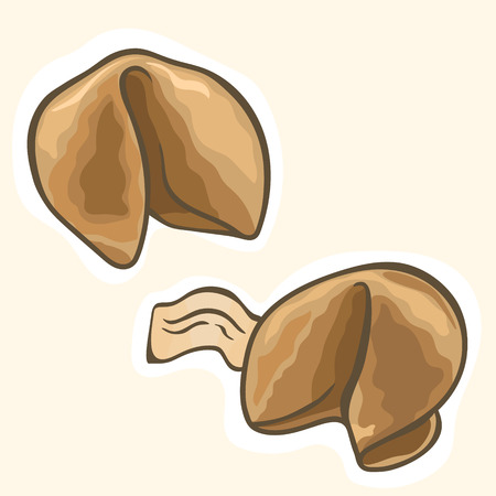 Fortune cookie vector image isolated on white background. Unopened Chinese fortune cookie. Cookies with an unusual filling. Funny forecast for future. Dessert symbol, emblem for cafe, confectionery.のイラスト素材
