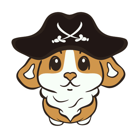 Welsh corgi dog breed vector illustration. Cute corgi puppy in pirate hat cartoon icon. Fluffy Corgi Pembroke, love dogs. Funny little pirate in Capitan's costume. Canine theme in minimal flat styleのイラスト素材