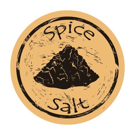 Scattered salt spice icon vector round shabby emblem design, old retro style. Spice ingredient for food logo mail stamp on craft paper. Salt hill. Cooking ingredient vintage grunge sign.のイラスト素材