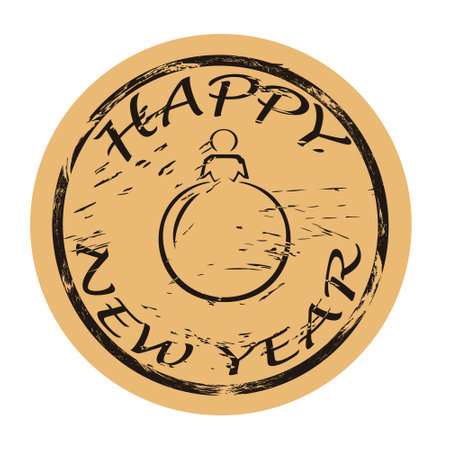 Glass ball, decoration for christmas tree. Ball for Christmas tree vector round shabby emblem design, old style. Happy new year. Seal imitation. Sign on craft paper background. Vintage grunge icon.のイラスト素材
