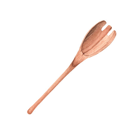 Watercolor wooden kitchen spatula. Isolated illustration on white backgroundの写真素材