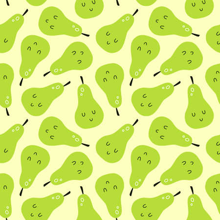 vector seamless pattern with cartoon pears. it can be used as wallpaper, poster, print for clothes, fabrics, textiles, notebooks, packaging paper. food background.のイラスト素材