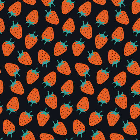 vector seamless pattern with cartoon strawberries. it can be used as wallpaper, poster, print for clothes, fabrics, textiles, notebooks, packaging paper. food background.のイラスト素材