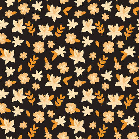 cute vector seamless pattern with cartoon flowers. it can be used as wallpaper, poster, print for clothing, fabric, textiles, notebooks, packaging paper. floral background.のイラスト素材