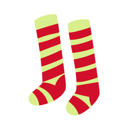 cute cartoon red and green striped socks. vector image isolated on a white backgroundのイラスト素材