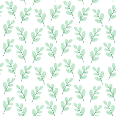 seamless pattern with branches with leaves. cute vector cartoon background.のイラスト素材