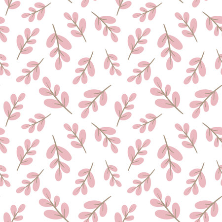 seamless pattern with branches with leaves. cute vector cartoon background.のイラスト素材