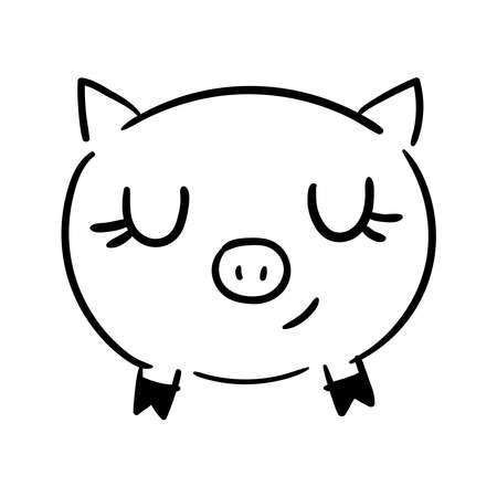 Vector hand-drawn cute pig. Print, sticker, logo, sketch, doodle. isolated on white background. childrens drawing.のイラスト素材