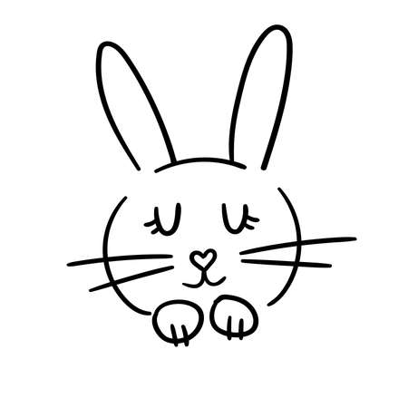 vector hand-drawn cute cartoon rabbit. print, sticker, logo, sketch, doodle. isolated on a white background. children's drawing. bunnyのイラスト素材