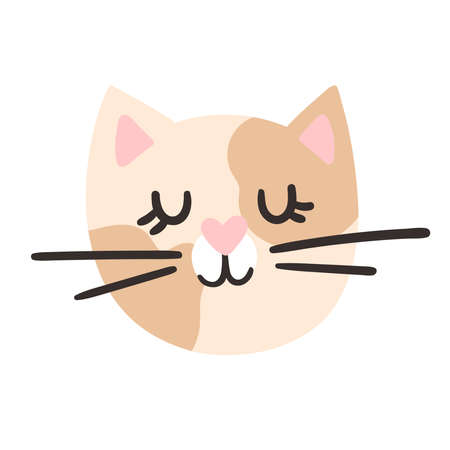 brown cat's face. cute vector cartoon illustration isolated on a white background. children's printのイラスト素材